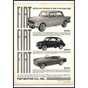 1963 Fiat Car Lineup 1100 600 D 1200 Spider Roadster Vintage Print Ad Wall Art